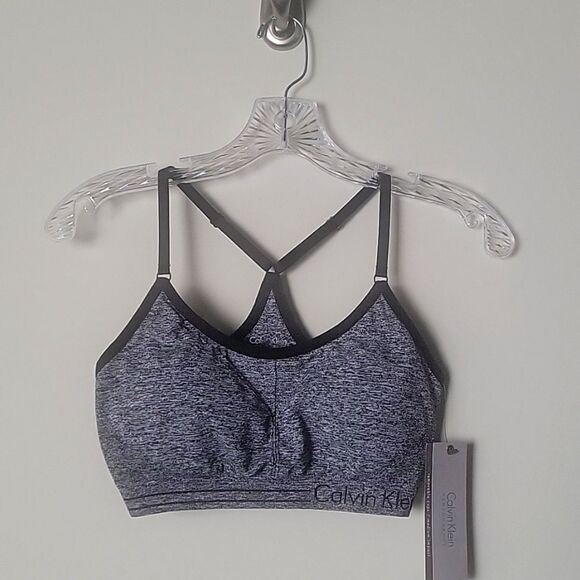 NWT Calvin Klein M Performance Low-impact Racerback Black Grey Sext Sports Bra - Picture 1 of 10